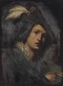 A Young Man Wearing A Feathered Hat, Holding A Sheet Of Music by Niccolo Renieri (see Regnier, Nicolas)