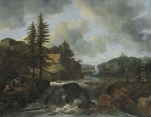 Waterfall In A Mountainous Landscape by Jacob Van Ruisdael