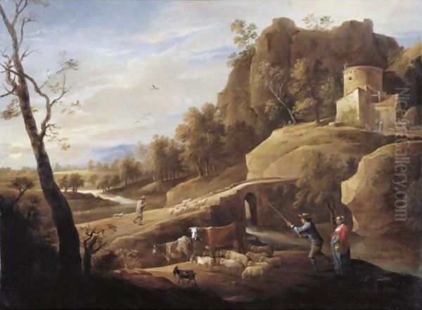 Landscape With A Shepherd And Shepherdess And Their Flock Along A Path - view 1