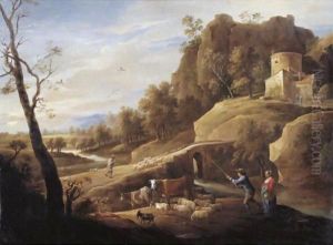 Landscape With A Shepherd And Shepherdess And Their Flock Along A Path by David The Younger Teniers