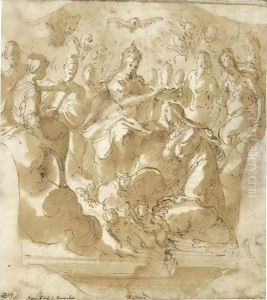 The Virgin, Surrounded By Saints, Crowning St. Claire by Pietro Novelli
