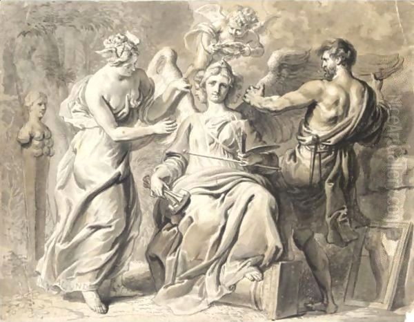 An Allegory Of The Arts, With Iris And Geometry Attending The Three-Headed Figure Of Painting - view 1