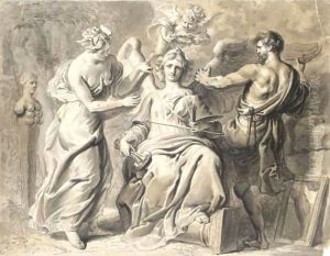An Allegory Of The Arts, With Iris And Geometry Attending The Three-Headed Figure Of Painting by Erasmus II Quellin (Quellinus)