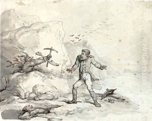 Napoleon On The Shores Of St Helena, Menaced By A Devil With A Pick And Shovel, A Grave-Digger Looking On - view 1