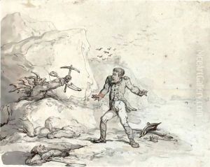 Napoleon On The Shores Of St Helena, Menaced By A Devil With A Pick And Shovel, A Grave-Digger Looking On