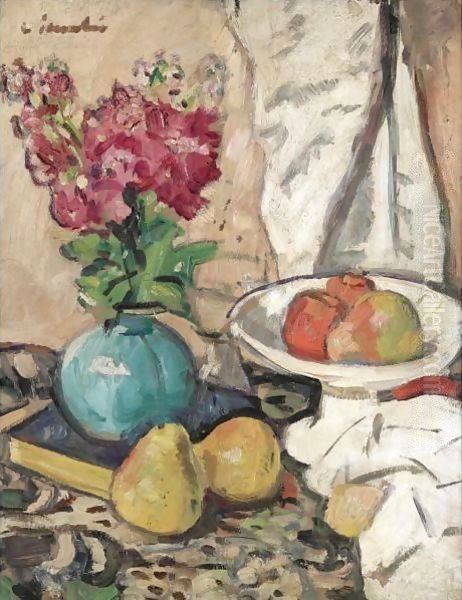 Still Life With Fruit And Flowers In A Green Vase - view 1