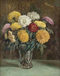 Chrysanthemums In A Cut Glass Vase