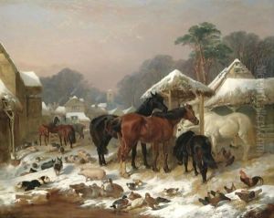 The Farmyard In Winter by John Frederick Herring Snr
