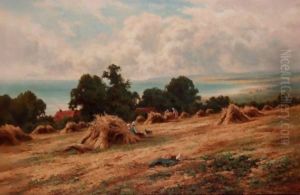 Harvesting On The Sussex Coast, Near Worthing by Henry Hillier Parker