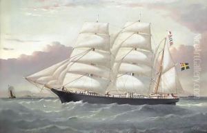 The Three Masted Barque 'Framat' Inward Bound For Liverpool Off The Coast Of North Wales