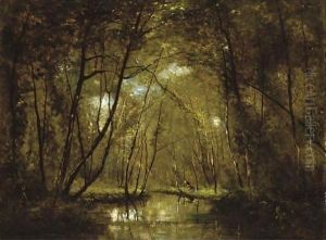 Wooded Riverscape With Figures