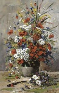 Poppies, Margories, And Cornflowers by Eugene Henri Cauchois