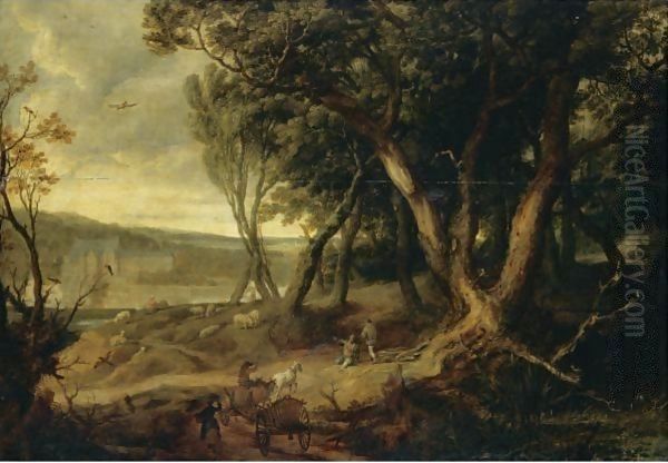 Landscape With A Waggoner, A Shepherd Resting His Flock And Other Figures Before The Chateau De Tervueren - view 1
