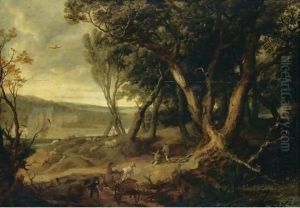 Landscape With A Waggoner, A Shepherd Resting His Flock And Other Figures Before The Chateau De Tervueren