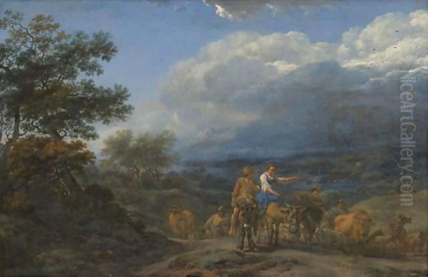 A Hilly Landscape With Herdsmen And Cattle - view 1