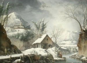 A Mountainous Winter Landscape With Figures Collecting Water From A Stream by Francesco Foschi
