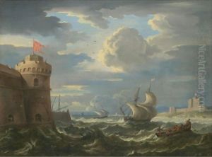 Shipping In A Stiff Breeze In An Estuary Between Two Turkish Forts