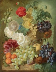 A Still Life With Hollyhocks, Poppies, An Anemone, Other Flowers And White-Currants In A Terracotta Vase