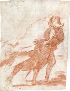 Two Men In Cloaks And Hats, Battling Against A Strong Wind by Salvator Rosa