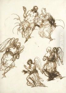 Sheet Of Figure Studies Christ And The Virgin And Three Angels