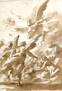 The Holy Family Surrounded By Angels by Giovanni Antonio Pellegrini