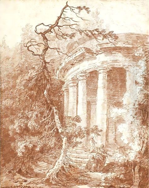 Figures By A Circular, Ruined Temple - view 1