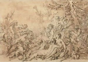 Nymphs, Satyrs, And Putti With Silenus Near An Altar To Pan by Francois Boucher