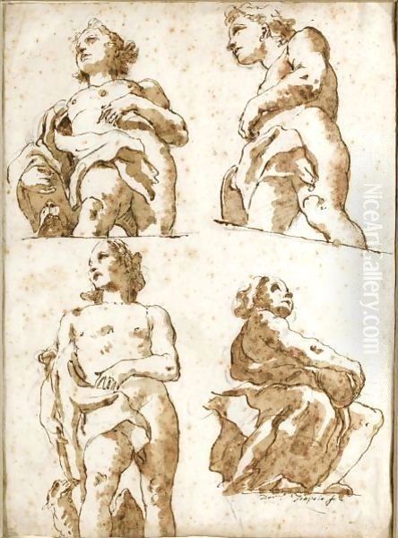 Four Partially Draped Allegorical Figures Seen From Below - view 1