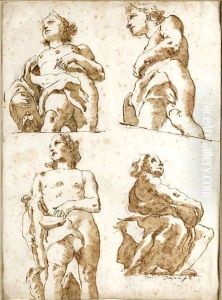 Four Partially Draped Allegorical Figures Seen From Below by Giovanni Domenico Tiepolo