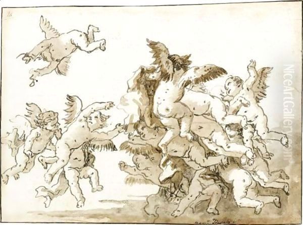 A Group Of Putti Playing In The Clouds - view 1