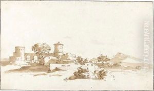 Campagna Landscape With A Castle And Farm Building by Jan de Bisschop