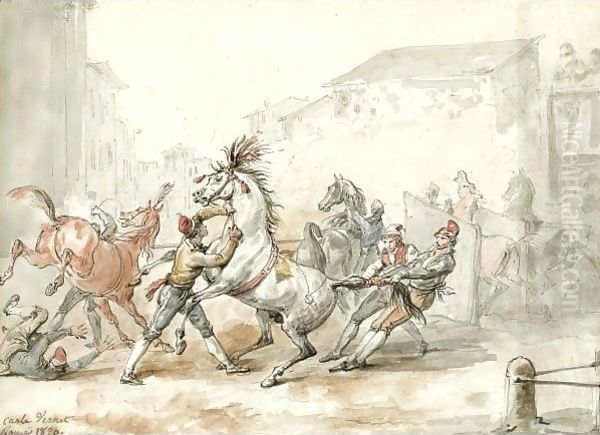 Preparing Horses For The Riderless Race In Rome - view 1