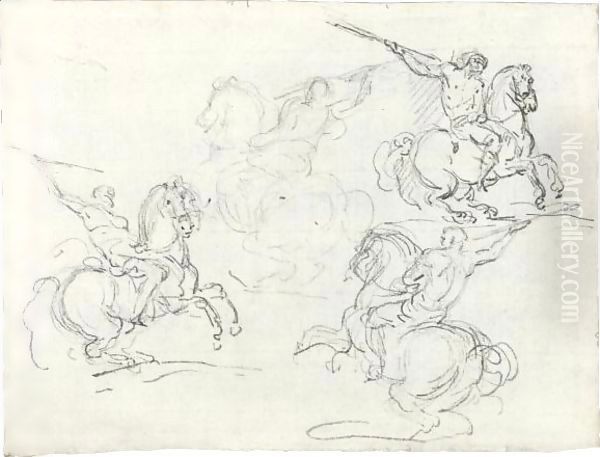 Four Studies Of Horsemen Holding Lances - view 1