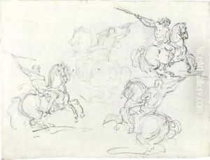 Four Studies Of Horsemen Holding Lances