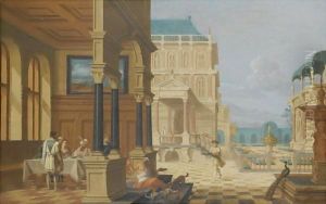 An Architectural Capriccio With Dives And Lazarus