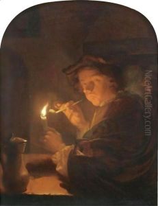 A Nocturnal Interior With A Toper by Godfried Schalcken