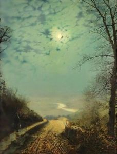 A Wet Road By Moonlight, Wharfedale by John Atkinson Grimshaw