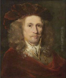Portrait Of A Gentleman, Head And Shoulders, Wearing A Red Embroidered Cap, A Brown Doublet And A Red Cloak