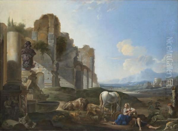 Italian Landscape With A Shepherdess And Ruins - view 1