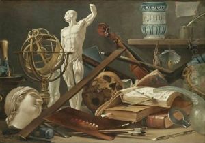 A Vanitas Still Life With An Adder In A Pestle And Mortar, A Sculpted Head, An Astrolobe, by Antonio Cioci or Ciocchi
