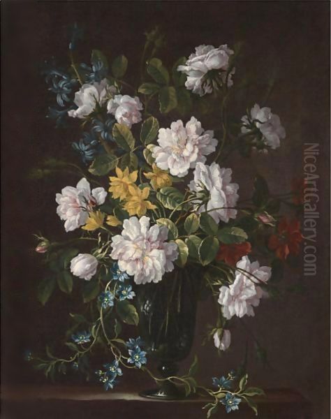 Still Life With A Bouquet Of Flowers In A Glass Vase - view 1