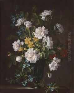 Still Life With A Bouquet Of Flowers In A Glass Vase by Jean-Baptiste Monnoyer