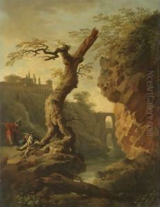 Active In Naples During The Second Half Of The 18th Century A Ravine Landscape With Soldiers In The Foreground by Carlo Bonavia