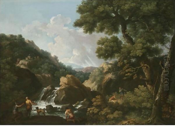 A Wooded River Landscape With Fishermen - view 1