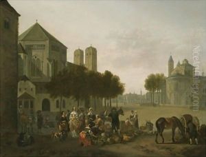 Cologne A Capriccio View Of The Churches Of Sankt Gereon And Sankt Aposteln, With A Market Scene In The Foreground