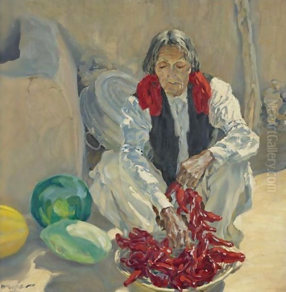 Stringing Chili Peppers - view 1
