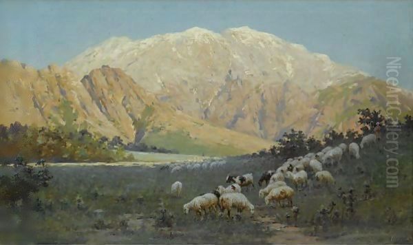 Sheep Grazing On The Mountainside - view 1