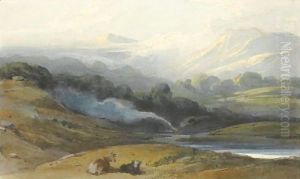 Cattle Resting In A Mountainous Landscape by George Chinnery