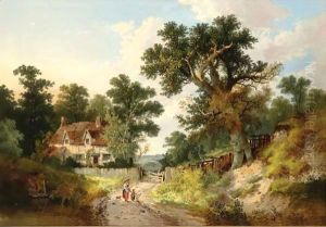 Figures On A Track In A Wooded Landscape by John Berney Ladbrooke