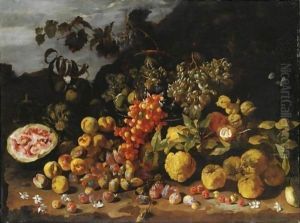 Natura Morta Di Frutta Con Prugne, Ciliegie, Anguria E Uva